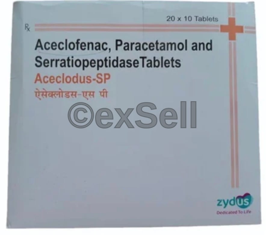 Aceclodus-SP Tablet 100mg + 325mg+15 mg Tablet – Aceclofenac -100mg +Paracetamol -325mg +Serratiopeptidase -15mg