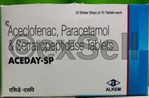 Aceday SP Tablet 100mg/325mg/15mg Tablet – Aceclofenac (100mg) + Paracetamol (325mg) + Serratiopeptidase (15mg)