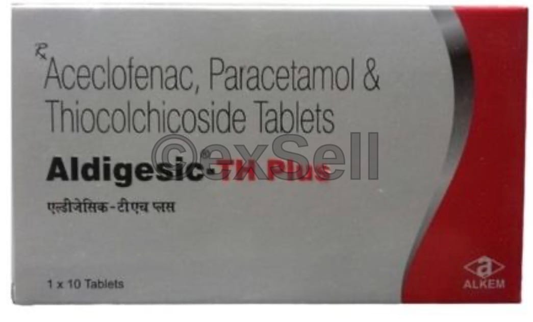 Aldigesic TH plus 100 mg + 325mg + 4mg Tablet – Aceclofenac (100 Mg) + Paracetamol (325 Mg) + Thiocolchicoside (4 Mg)