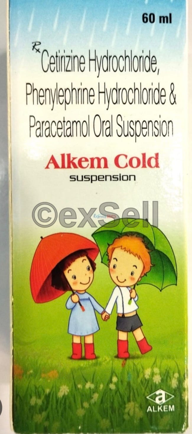 Alkem Cold Oral Suspenison 125mg+ 2.5mg + 2.5 mg Syrup – Paracetamol (125 mg) + Cetrizine (2.5 mg) + Phenylephrine (2.5 mg)