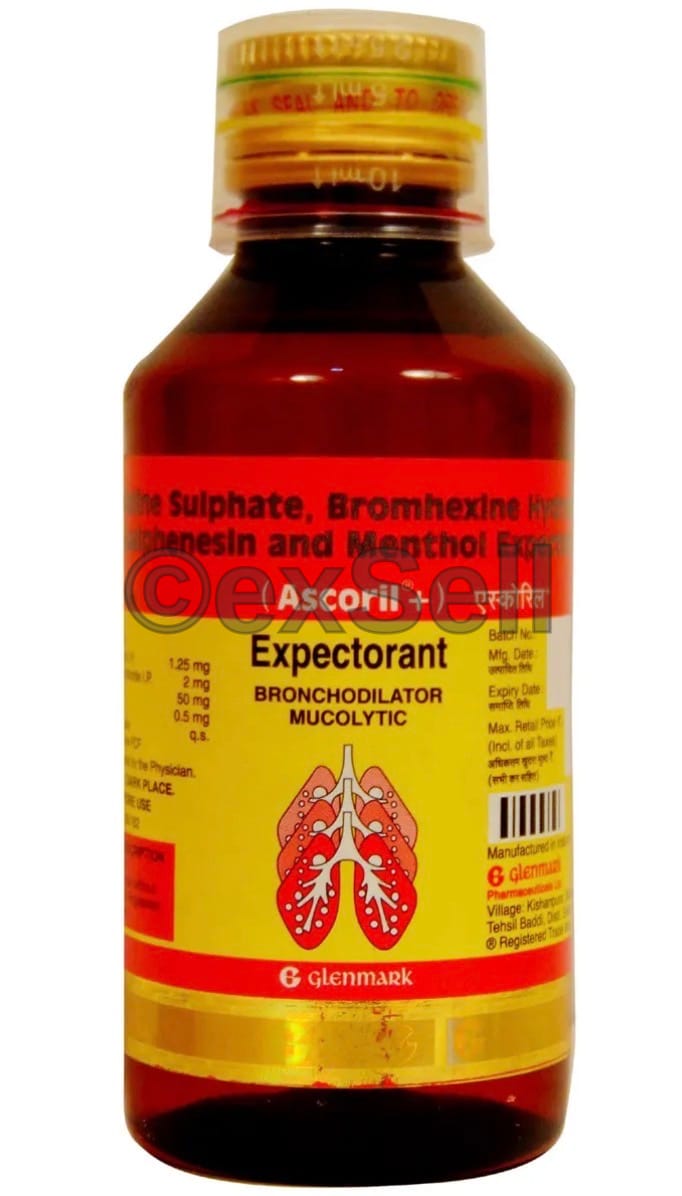 Ascoril plus Expectorant Combination Oral Suspension – Bromhexine (2mg/5ml) + Guaifenesin (50mg/5ml) + Menthol (0.5mg/5ml) + Terbutaline (1.25mg/5ml)