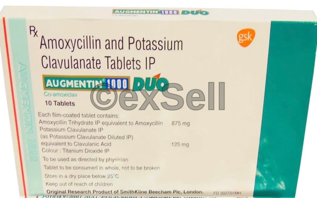 Augmentin 1000mg Duo Tablet 875mg + 125mg Tablet – Amoxycillin (875mg) + Clavulanic Acid (125mg)