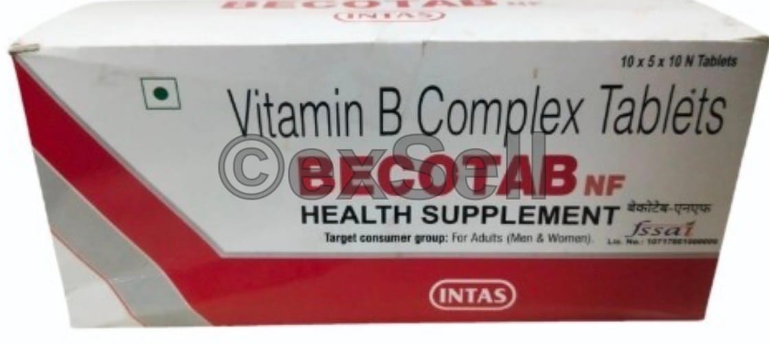 Becotab NF Tablet Combination Tablet – Niacinamide (Vitamin B3-15 mg,Thiamine (Vitamin B1)	-1 mg, Riboflavin (Vitamin B2)-1 mg , Pyridoxine (Vitamin B6)-0.5 mg, Cyanocobalamin (Vitamin B12)-0.8 mcg