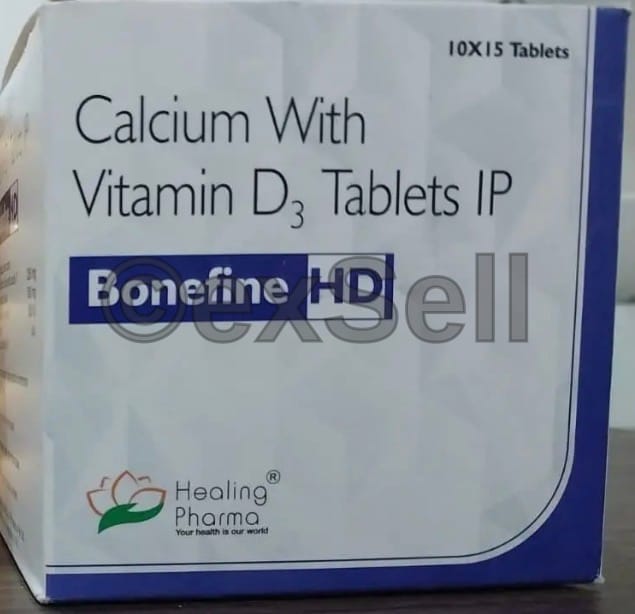Bonefine HD 500 mg + 500 IU Tablet – Elemental Calcium (500 mg) and Vitamin D3 (Cholecalciferol) (500 IU)