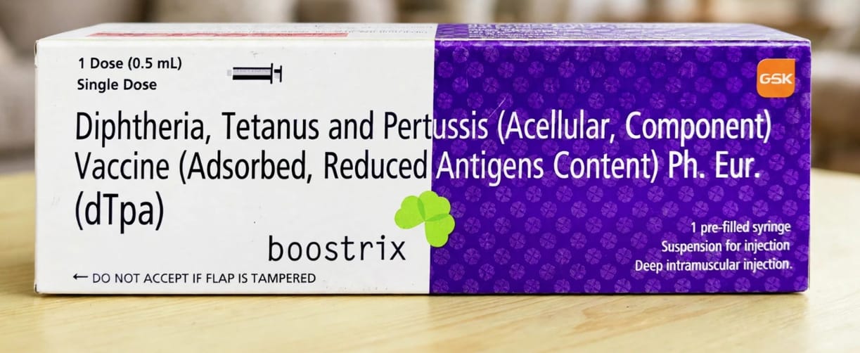 Boostrix Vaccine 0.5ml per dose Pre-filled Syringe – Diphtheria Toxoid (2IU) + Tetanus Toxoid (20IU) + Pertussis Toxoid (8mcg)