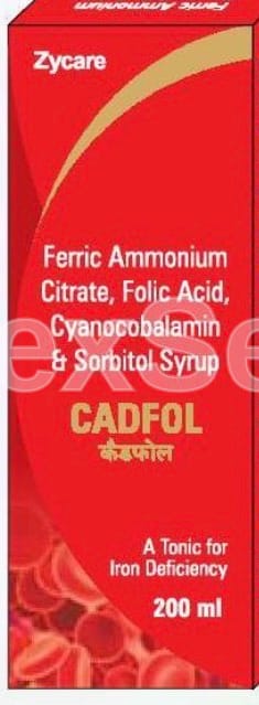 Cadfol Syrup Combination Syrup – Folic Acid (0.1 Mg) + Iron (0.1 Mg) + L-lysine (0.1 Mg) + Mecobalamin (0.1 Mg)