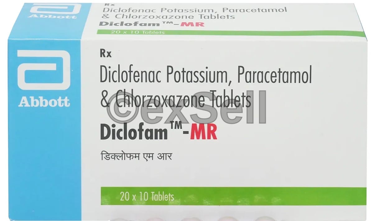 Diclofam MR Tablet 250mg/50mg/325mg Tablet – Chlorzoxazone (250mg) + Diclofenac (50mg) + Paracetamol (325mg)