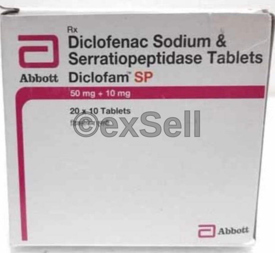 Diclofam SP Tablet 50 mg + 10 mg Tablet – Diclofenac (50mg) + Serratiopeptidase (10mg)