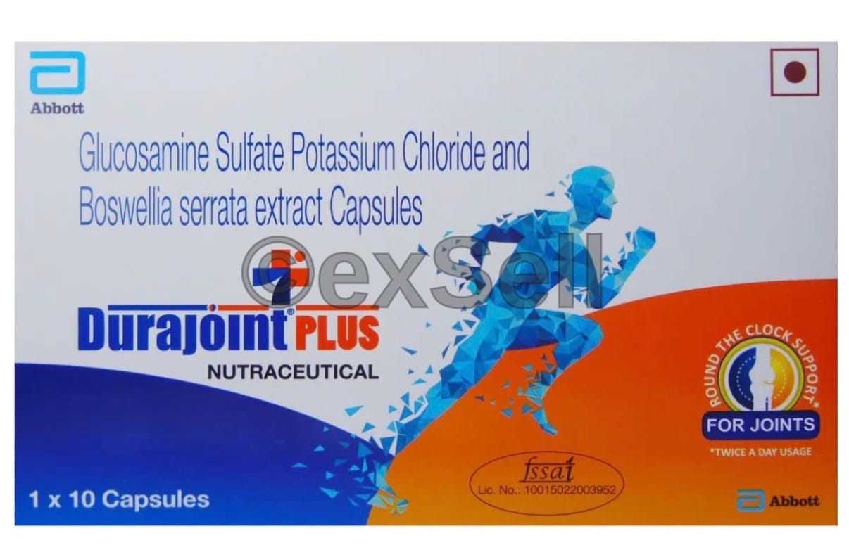 Durajoint Plus Capsule 750 mg + 60 mg Capsule – Glucosamine Sulphate Potassium Chloride: 750 mg Boswellia Serrata Extract: 60 mg