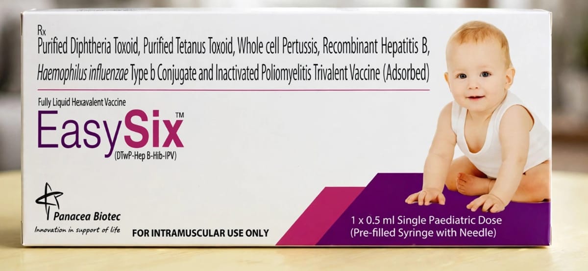 Easy Six Vaccine 0.5ml per dose Injection – Diphtheria -30 IU, Tetanus -60 IU, Whole-cell Pertussis -4 IU, HepB 10 mcg, Hib 10 mcg (PRP-TT), Polio.