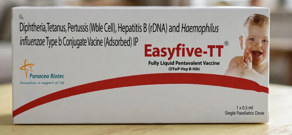 Easyfive-TT Vaccine 0.5ml per dose Vial – Diphtheria (30IU) + Haemophilus Type B Vaccine (10mcg) + Hepatitis B Vaccine (rDNA) (10mcg) + Pertussis  (4IU) + Tetanus (60IU)