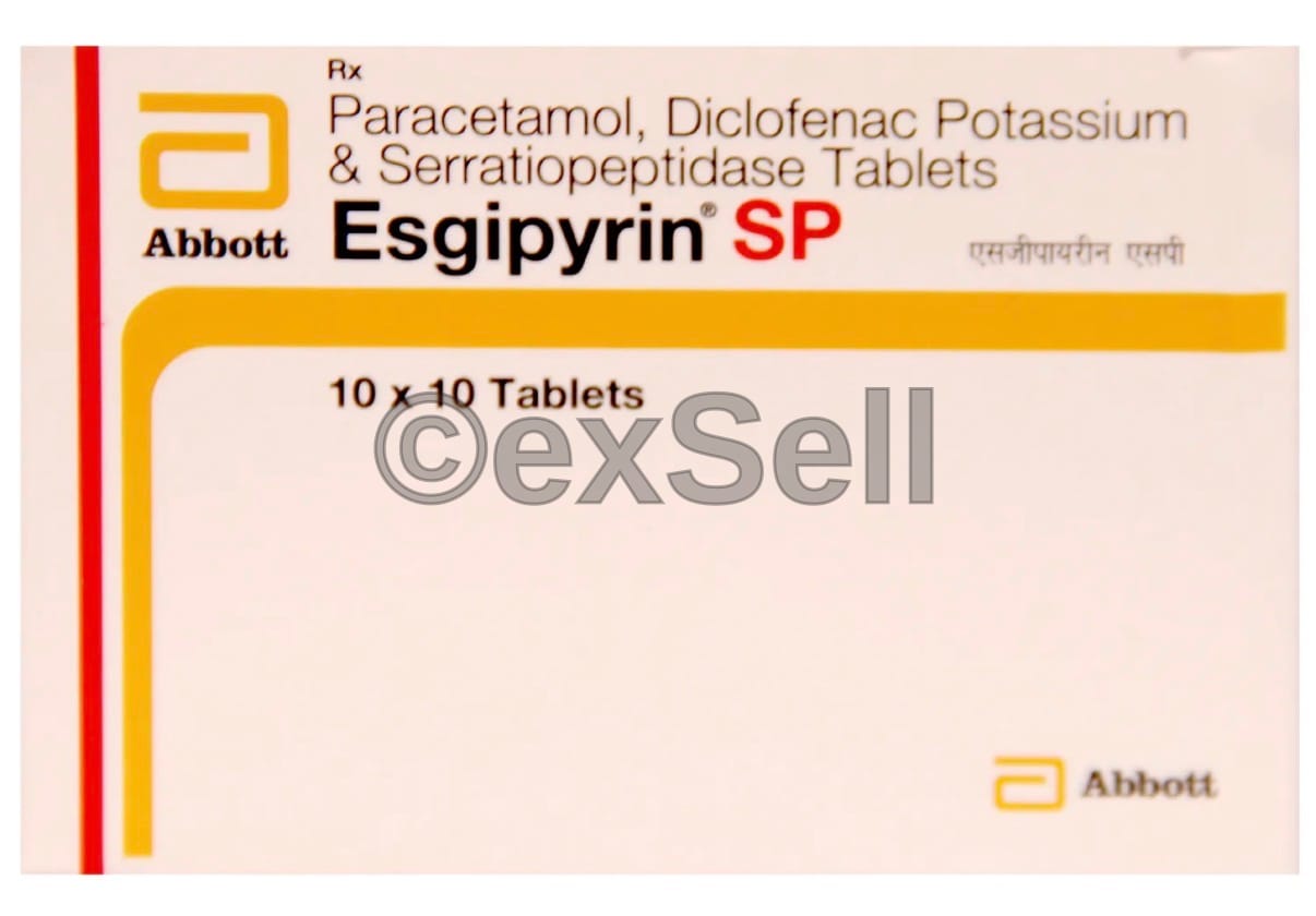 Esgipyrin SP Tablet 50 mg + 325 mg + 10 mg Tablet – Diclofenac (50mg) + Paracetamol (325mg) + Serratiopeptidase (10mg)