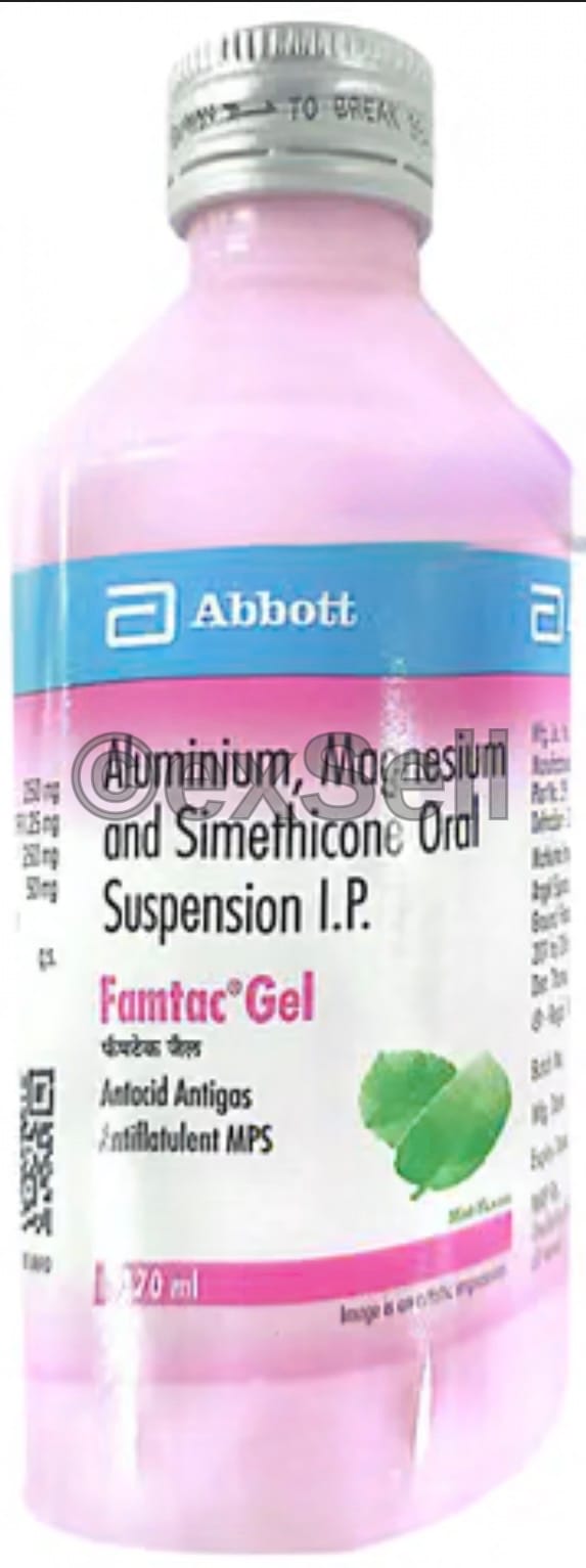 Famtac Gel Combination Syrup – Aluminium Hydroxide (250mg/10ml) + Magnesium (250mg/10ml) + Simethicone (50mg/10ml)