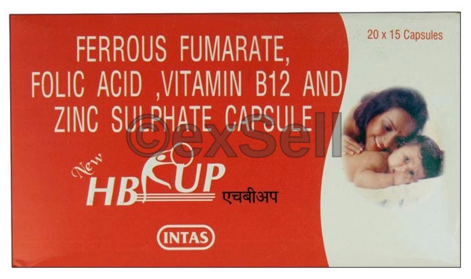 HB UP Capsule Combination Capsule – Ferrous Fumarate(200.0 Mg)+Vitamin B9 / Folic Acid(0.3 Mg)+Vitamin B12 / Mecobalamin / Cynocobalamin / Methylcobalamin(1.0 Mcg)+Zinc(61.8 Mg)