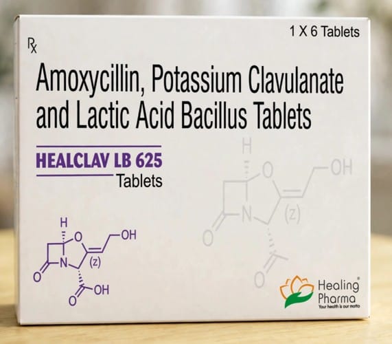 Healclav LB 625 625 mg Tablets – Amoxycillin (500 mg) + Clavulanic Acid (125 mg) + Lactobacillus (60 Million cells)