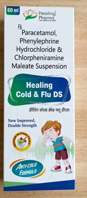 Healing Cold & Flu DS 257 mg Syrup – Chlorpheniramine Maleate (2 mg) + Paracetamol/Acetaminophen (250 mg) + Phenylephrine Hydrochloride (5 mg)