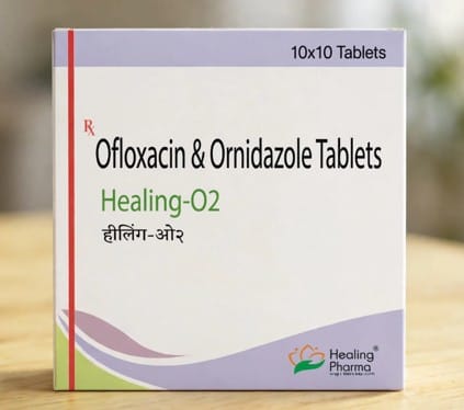 Healing O2 500 mg Tablets – Ofloxacin (200 mg)+ Ornidazole (500 mg)