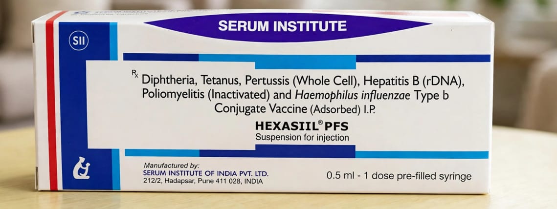 HEXASIIL 0.5ml per dose Vial – Diphtheria 30 IU, Tetanus 40 IU, Whole-cell Pertussis 4 IU, Hepatitis B 15 mcg.