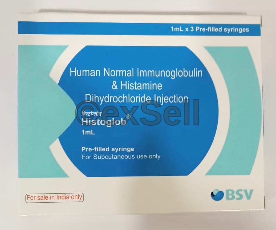 Histoglob Injection PFS 1 ml Injection – HISTAMINE DIHYDROCHLORIDE,HUMAN NORMAL IMMUNOGLOBULIN,SODIUM THIOSULPHATE