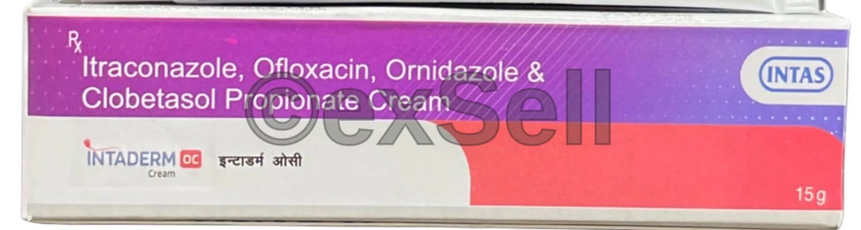Intaderm OC Cream Combination Cream – Ofloxacin (0.75%) + Ornidazole (2.0% ) + Itraconazole (1% ) + Clobetasol (0.05% )