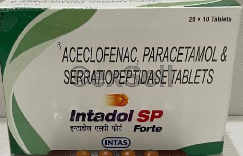 Intadol SP Forte Tablet 100mg/325mg/15mg Tablet – Aceclofenac (100mg) + Paracetamol (325mg) + Serratiopeptidase (15mg)