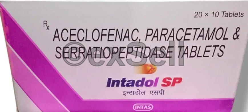 Intadol SP Tablet 100mg/325mg/10mg Tablet – Aceclofenac (100mg) + Paracetamol (325mg) + Serratiopeptidase (10mg)