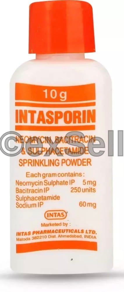 Intasporin Powder (60mg) + (5mg) + (250IU) Powder – Sulphacetamide (60mg) + Neomycin (5mg) + Bacitracin (250IU)
