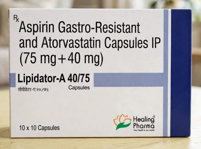 Lipidator-A 40/75 Capsules 115 mg Aspirin 75mg + Atorvastatin 40mg – Aspirin 75mg + Atorvastatin 40mg