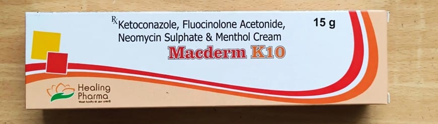Macderm K10 0.01 % +2%+1%+ 0.1% w/w Cream – Fluocinolone (0.01 %) + Ketoconazole (2 %) + Menthol (1 %) + Neomycin (0.1 %)