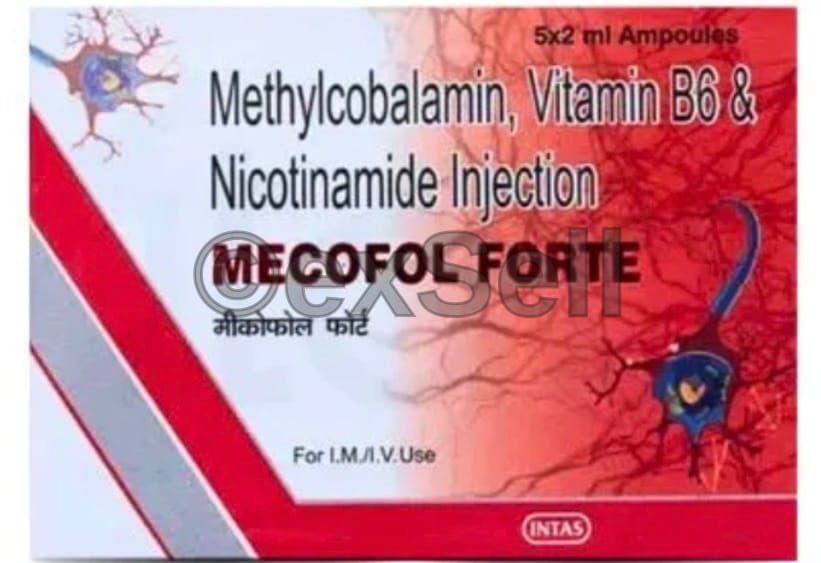 Mecofol Forte  Injection 2500mg/100mg/100mg Injection – Methylcobalamin (2500mg) + Niacinamide (100mg) + Vitamin B6 (Pyridoxine) (100mg)