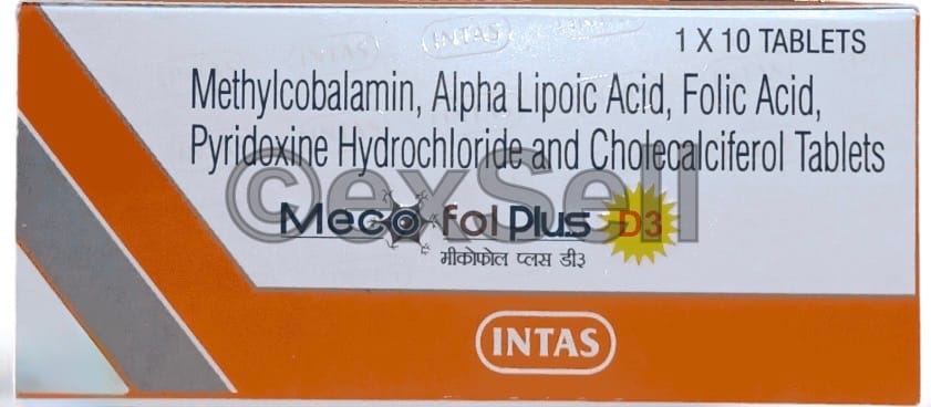 Mecofol Plus D3 Tablet Combination Tablet – Methylcobalamin (1500mcg) + Alpha Lipoic Acid (100mg) + Vitamin B6 (Pyridoxine) (3mg) + Folic Acid (1.5mg) + Vitamin D3 (1000IU)