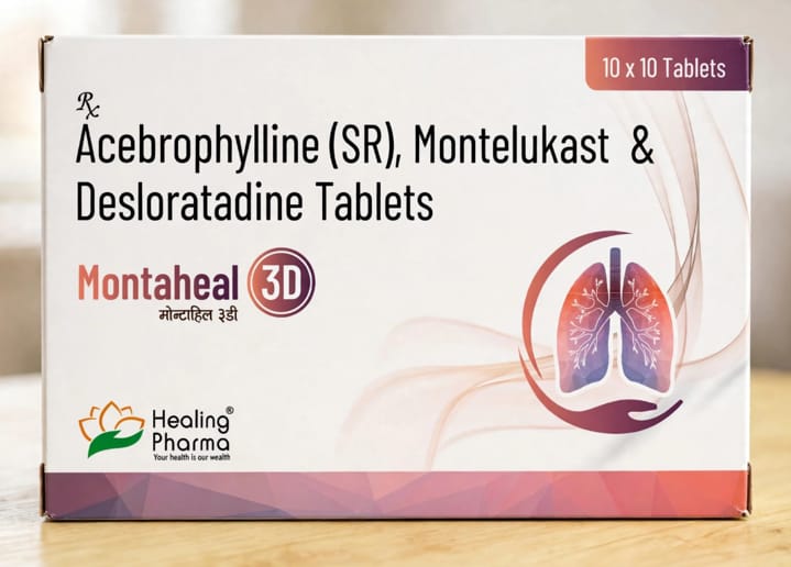 Montaheal 3D 215mg Tablets – Acebrophylline 200mg + Desloratadine 5mg + Montelukast 10 mg