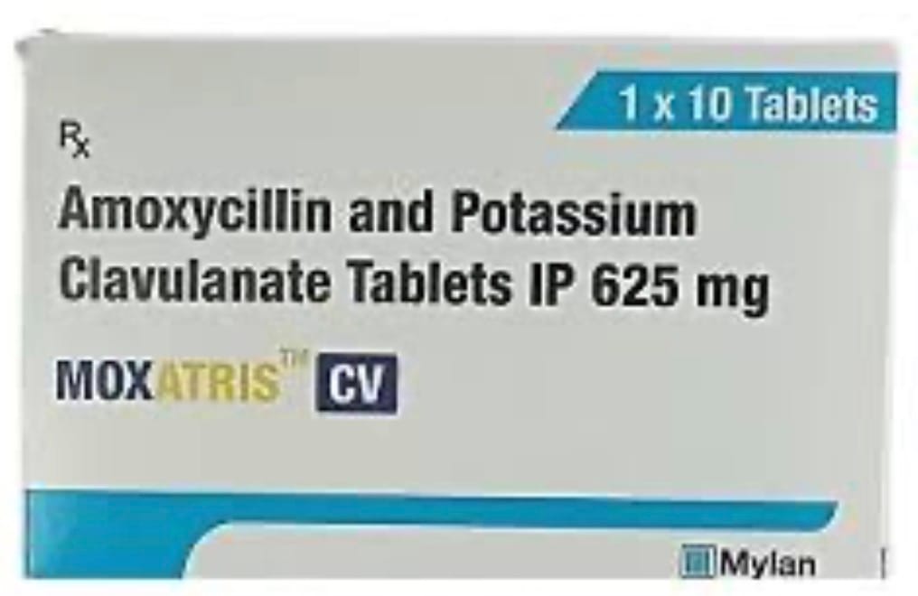 Moxatris CV 500mg/125mg Tablet 500mg/125mg Tablet – Amoxycillin (500mg) + Clavulanic Acid (125mg)