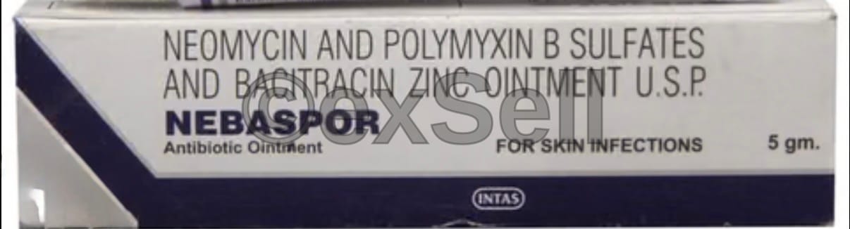 Nebaspor Ointment Combination Ointment – Bacitracin (400IU) + Neomycin (3400IU) + Polymyxin B (5000IU)