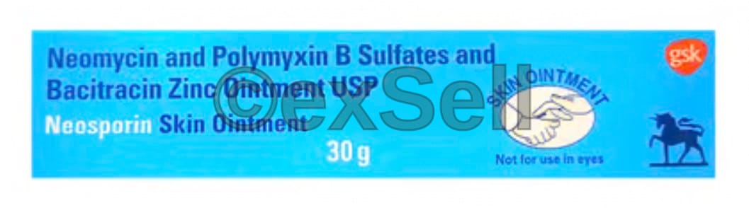 Neosporin Skin Ointment Combination Ointment – Bacitracin (400IU) + Neomycin (3400IU) + Polymyxin B (5000IU)