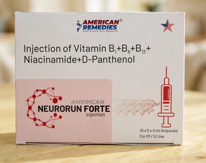 Neurorun Forte Inj 117.333 mg Injection – Thiamine (33 mg) +Pyridoxine (33 mg) +Cyanocobalamin (333 mcg )+Niacinamide (33 mg) +D-Panthenol (18 mg)