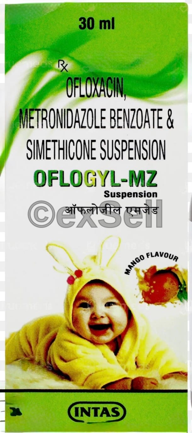 Oflogyl MZ Oral Suspension 50mg + 100mg+ 10mg Oral Suspension – Ofloxacin (50mg) + Metronidazole (100mg) + Simethicone (10mg)