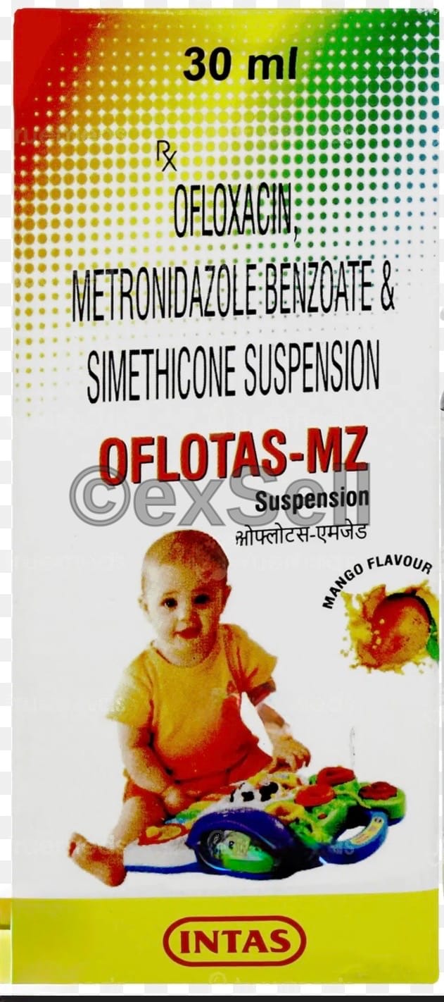 Oflotas-MZ Oral Suspension 50mg/5ml) + (120mg/5ml) + (10mg/5ml) Oral Suspension – Ofloxacin (50mg/5ml) + Metronidazole (120mg/5ml) + Simethicone (10mg/5ml)