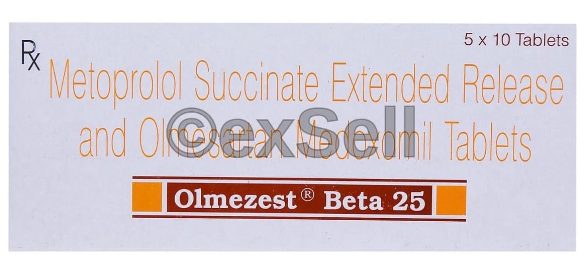 Olmezest Beta 25 Tablet 20mg + 25mg Tablet – Olmesartan Medoxomil (20mg) + Metoprolol Succinate (25mg)