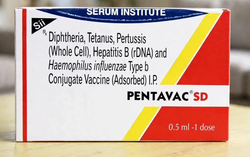 Pentavac SD Vaccine 0.5ml Vial ( intramuscular Injection) – Diphtheria (30IU) + Haemophilus Type B  Vaccine (10mcg) + Hepatitis B Vaccine (rDNA) (10mcg) +  (4IU) + Tetanus (40IU)