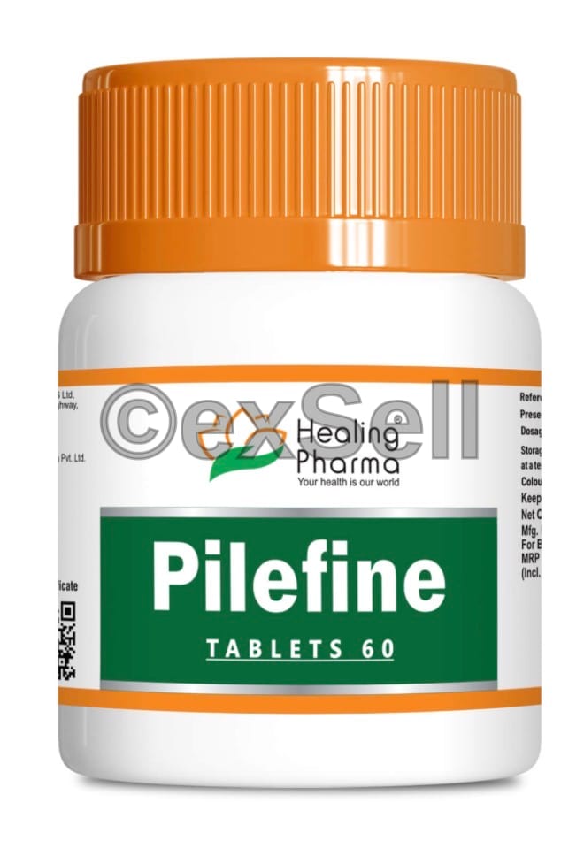 Pilefine Tablet Combination Tablet – Amaltas (Cassia fistula) 32mg + Amla (Emblica officinalis) 32mg + Baheda (Terminalia bellirica) 32mg + Daru Haridra (Berberis aristata) 64mg + Harad (Terminalia chebula) 32mg + Kachnar (Bauhinia variegata) 32mg + Nagkeshar 6mg + Neem (Azadirachta indica) 14mg + Salai Guggul (Boswellia serrata) 260mg + Shilajit 32mg