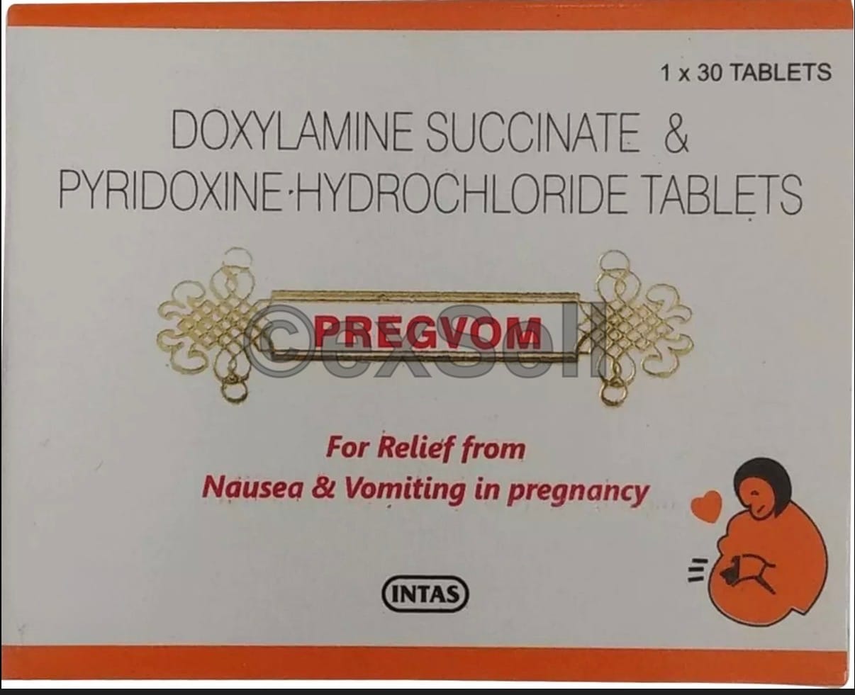 Pregvom 10mg/10mg Tablet 10mg/10mg Tablet – Doxylamine (10mg) + Vitamin B6 (Pyridoxine) (10mg)