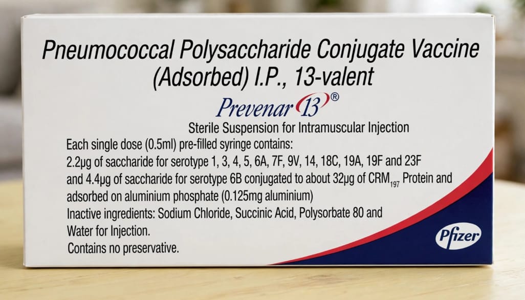 Prevenar 13 Vaccine 0.5ml per dose Sterile suspension for intramuscular injection – Pneumococcal 13 valent Conjugate Vaccine