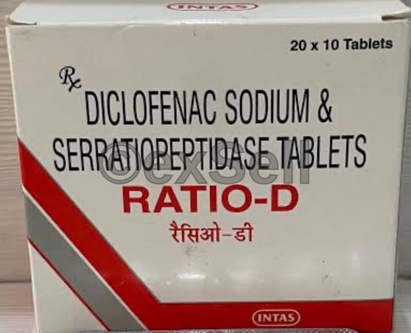 Ratio D 50mg/10mg Tablet 50mg + 10mg Tablet – Diclofenac (50mg) + Serratiopeptidase (10mg)