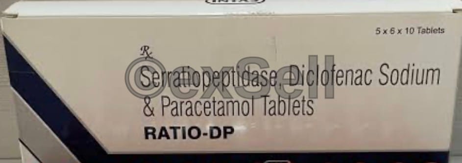 Ratio DP Tablet 50mg + 325mg+ 10mg Tablet – Diclofenac (50mg) + Paracetamol (325mg) + Serratiopeptidase (10mg)