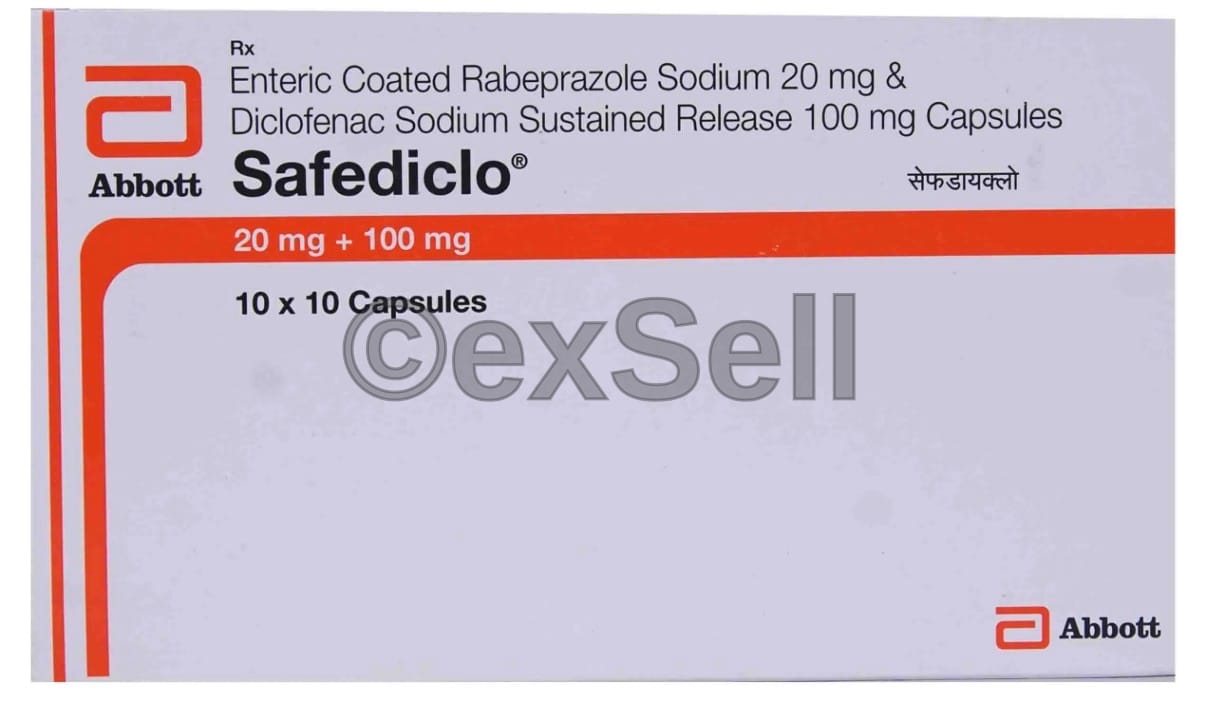 Safediclo 20mg/100mg Capsule 20mg/100mg Capsule – Diclofenac (100mg) + Rabeprazole (20mg)
