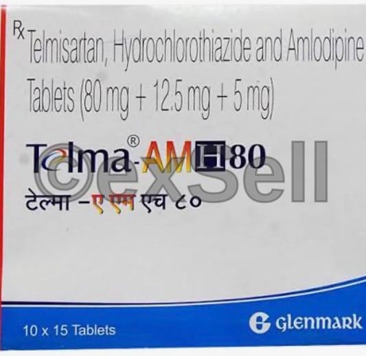 Telma-AM H 80 Tablet 80mg + 5mg + 12.5mg Tablet – Telmisartan (80mg) + Amlodipine (5mg) + Hydrochlorothiazide (12.5mg)
