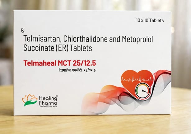 Telmaheal MCT 25/12.5 77.5 mg Tablets – Telmisartan (40 mg) + Chlorthalidone (12.5 mg) + Metoprolol Succinate (25 mg)