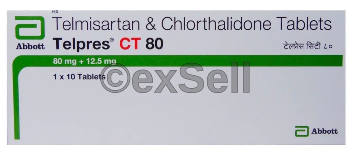 Telpres CT 80 Tablet 80mg + 12.5mg Tablet – Telmisartan (80mg) + Chlorthalidone (12.5mg)