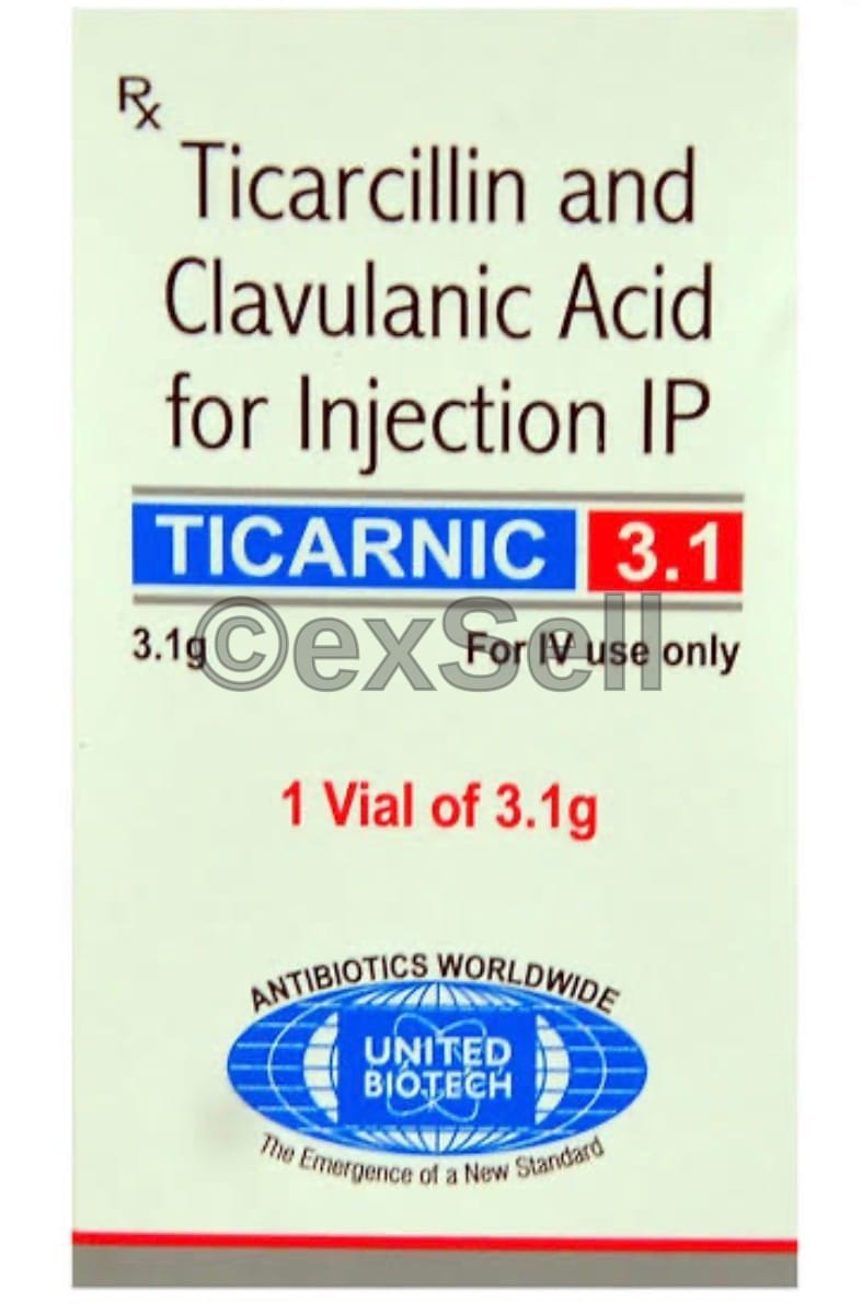 Ticarnic 3.1gm Injection 3000mg + 100mg Vial – Ticarcillin (3000mg) + Clavulanic Acid (100mg)